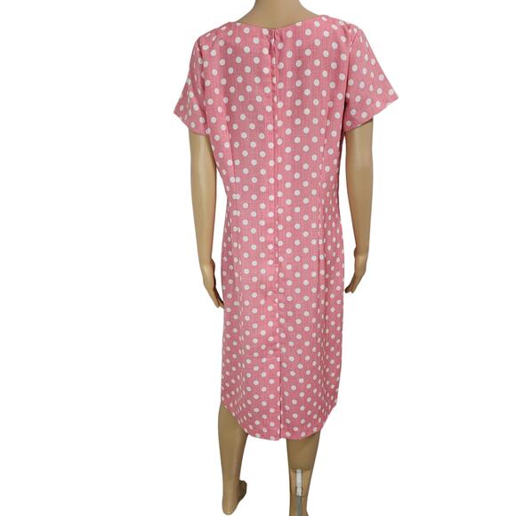 1940s Peach Polka Dot Rockabilly Short Sleeve Midi Back Long Zipper Dress SZ 14 - Picture 9 of 10